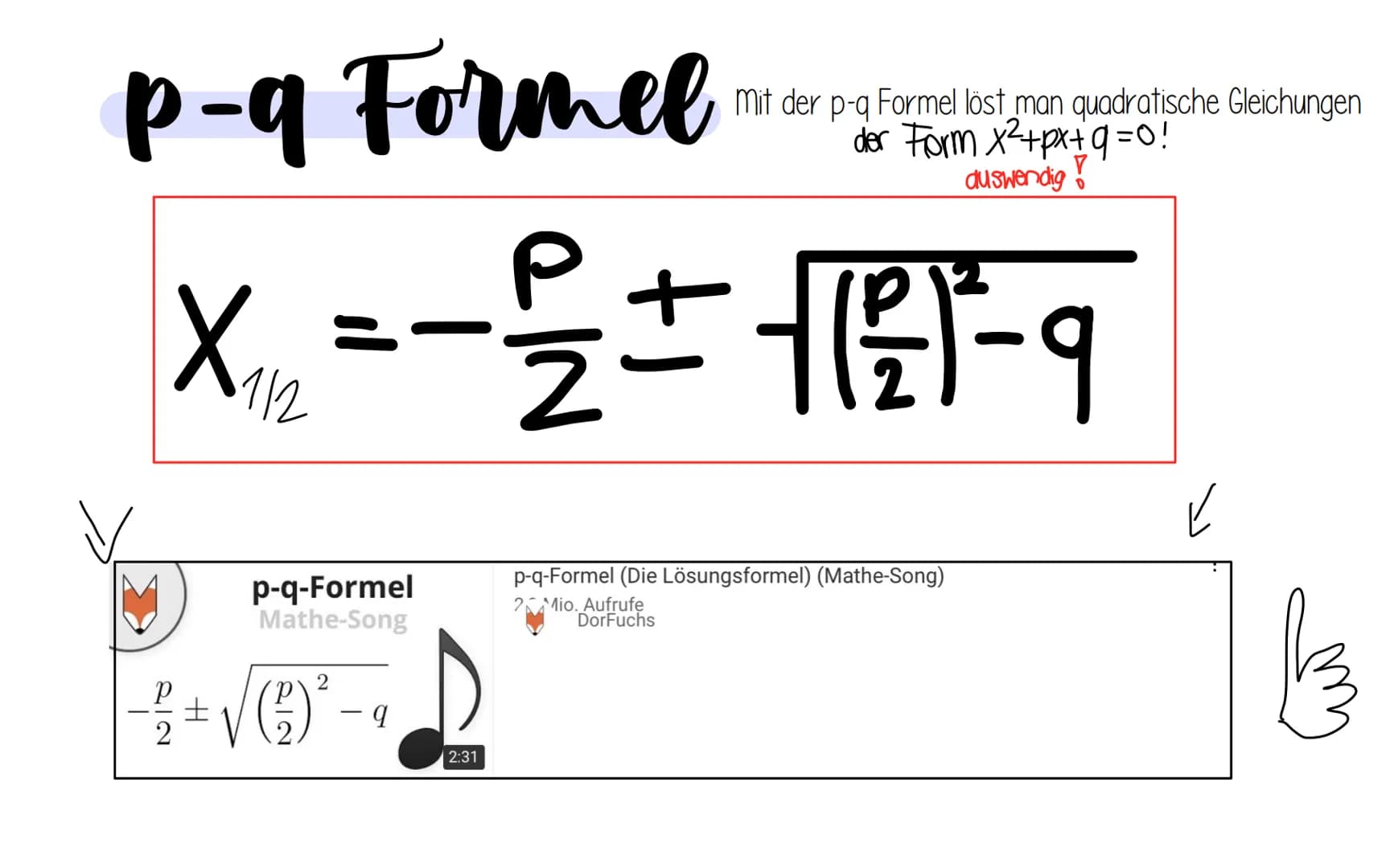 Die PQ Formel
+¢¢¢¢¢ Hallo!
Herzlich Willkommen zu unserem tollen Referat über die
p-q Formel 1. Die p-q Formel
2. Übungsaufgabe
(3. Die Her