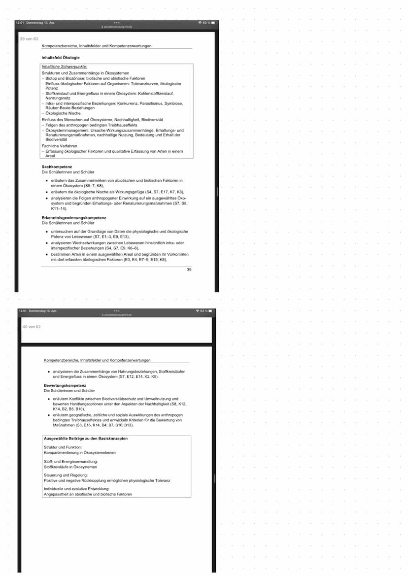 Biologie
ÖKOLOGIE Ökologie
Umweltfaktoren und ökologische
Potenz
Dynamik von Populationen
Stoffkreislauf und Energiefluss
Mensch und Ökosyst