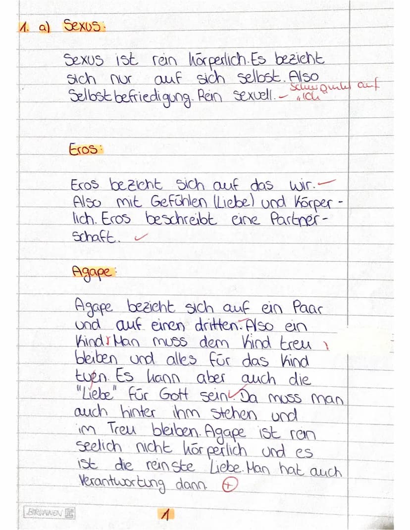 
<h2 id="aufgabe1sexuserosundagape">Aufgabe 1: Sexus, Eros und Agape</h2>
<p>a.) Erklärung der Begriffe Sexus, Eros und Agape.<br />
b.) Zuo