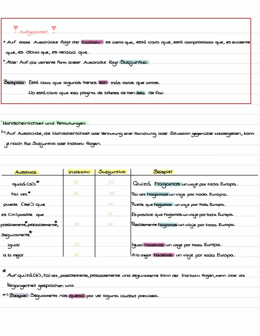 Subjuntivo
El uso del Subjuntivo
Äußerungen im Subjuntivo bringen die Einstellung oder Auffassung des Sprechers zu der von ihm übermittelten