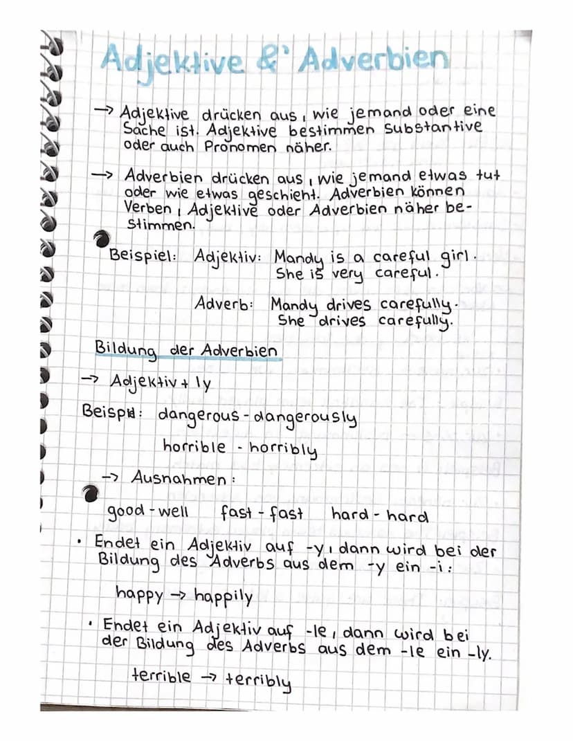 RAR
●
Adjektive & Adverbien
→Adjektive drücken aus, wie jemand oder eine
Sache ist. Adjektive bestimmen Substantive
oder auch Pronomen näher