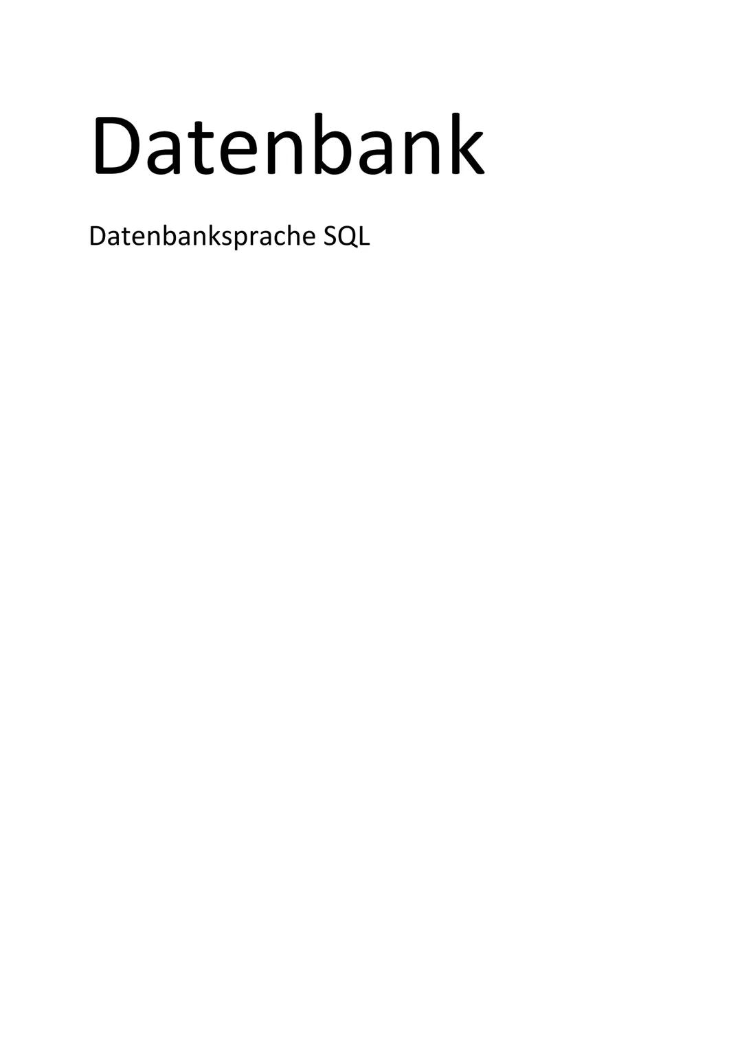 # Datenbank

Datenbanksprache SQL SQL

Von Structed Query Language = strukturierte Abfragesprache
SQL ist die bedeutendste Sprache für relat