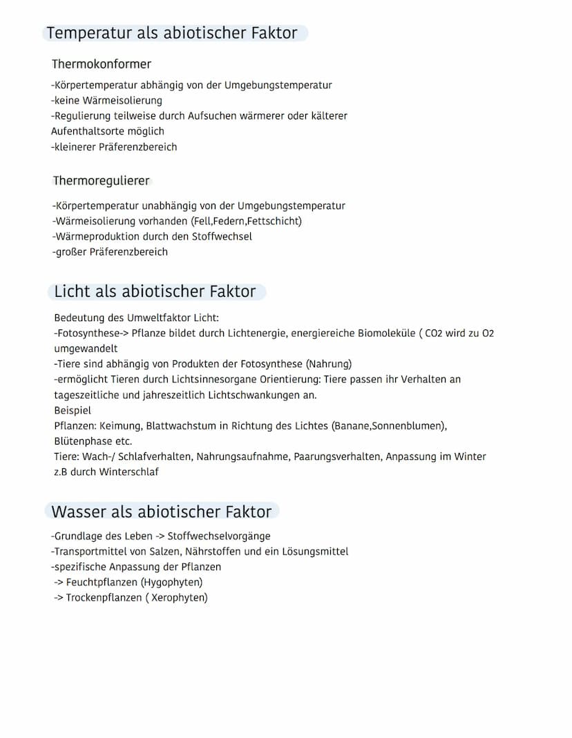 Ökologie
Ökosystem
Biotop
(Lebensraum einer
Artengemeinschaft)
besteht aus :
- Niederschlag
- Wind
Abiotische Umweltfaktoren
Biozönose
(Arte
