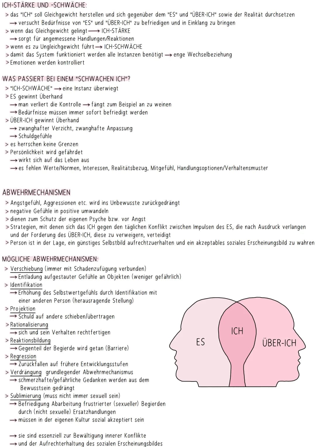 ICH-STÄRKE UND -SCHWÄCHE:
> das "ICH" soll Gleichgewicht herstellen und sich gegenüber dem "ES" und "ÜBER-ICH" sowie der Realität durchsetze