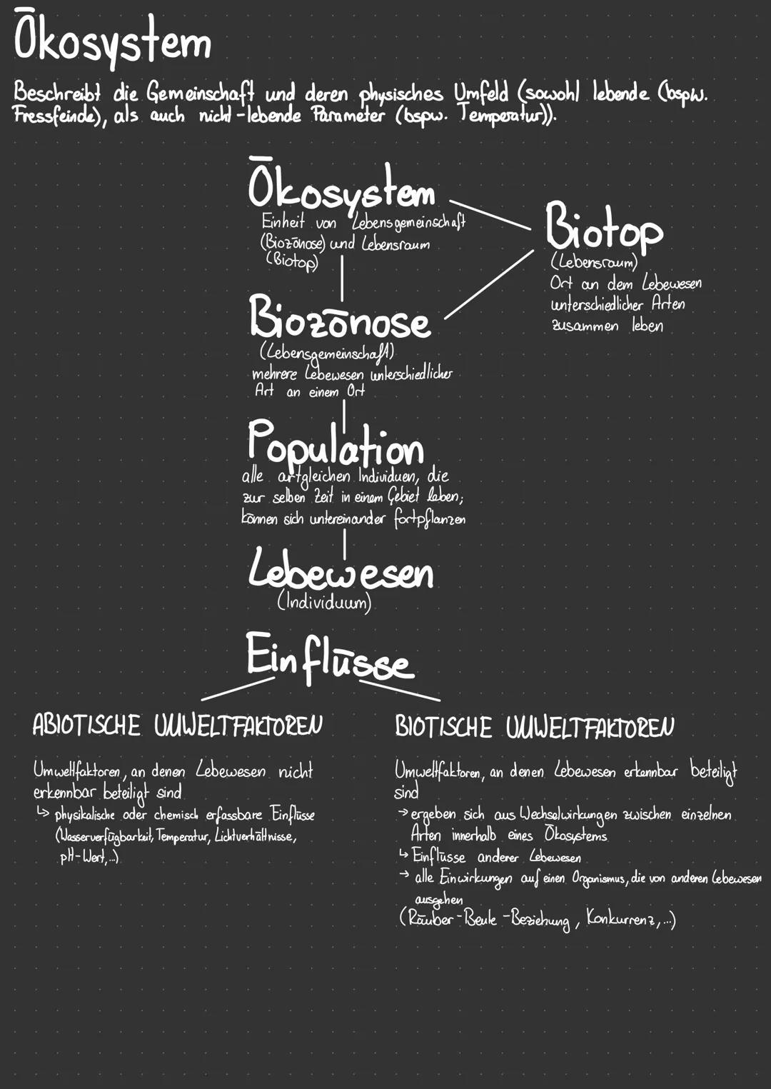 Okosystem
Beschreibt die Gemeinschaft und deren physisches Umfeld (sowohl lebende (bspw.
Fressfeinde), als auch nicht-lebende Parameter (bsp