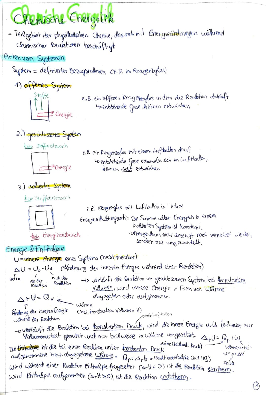 Chemishe Chergilink
= Teilgebiet der physikalischen Chemie, das sich mit Energieanderungen während
chemischer Reaktionen beschäftigt
Arten v