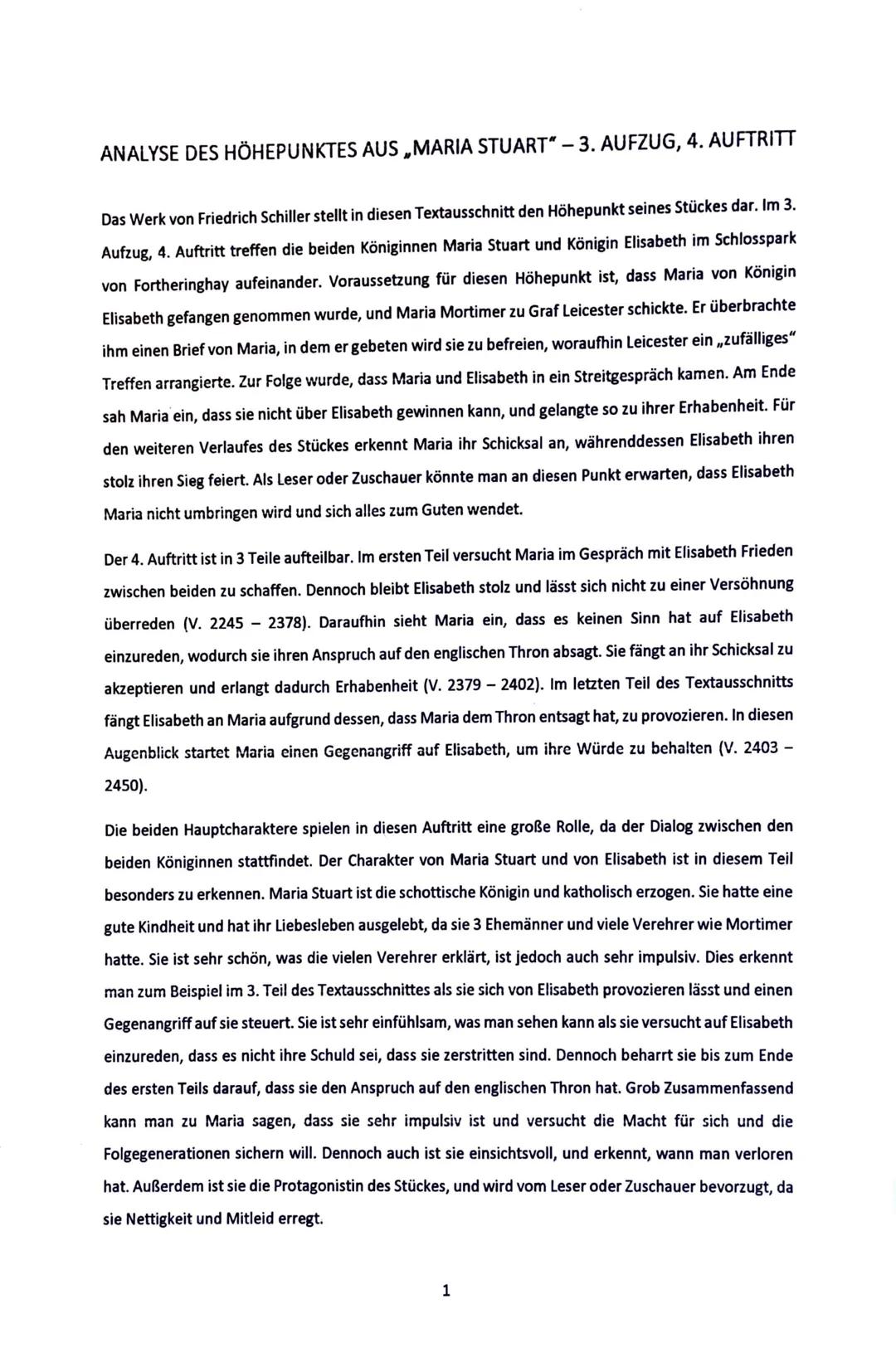 ANALYSE DES HÖHEPUNKTES AUS „MARIA STUART" - 3. AUFZUG, 4. AUFTRITT
Das Werk von Friedrich Schiller stellt in diesen Textausschnitt den Höhe