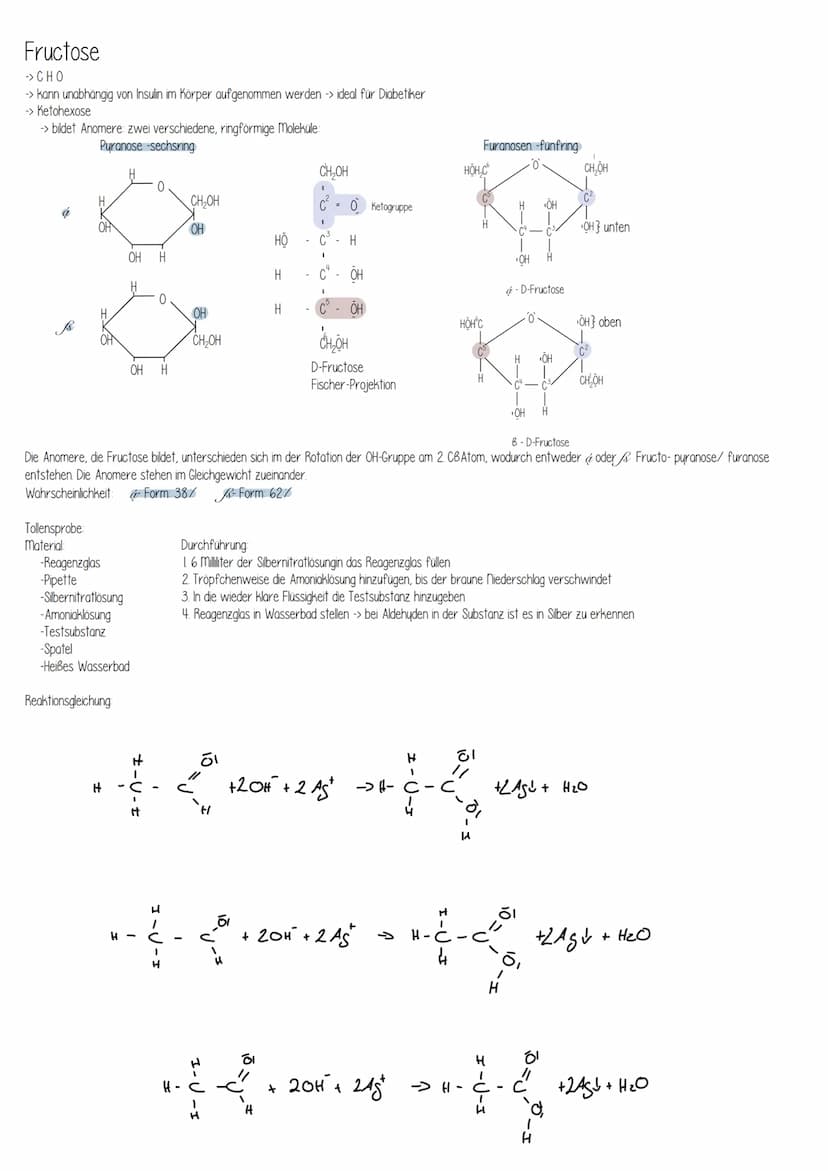 Monosaccharide:
Hexose (Zucker mit 6 C- Atomen)
- ose -> Zucker
Glucose
Traubenzucker
Summen formel: C6H12O6
Aldose
H
H - COH
H-
I
он - с - 