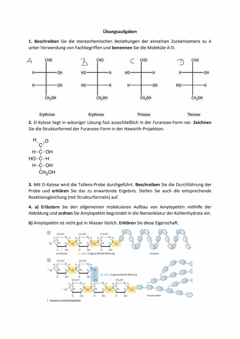 Monosaccharide:
Hexose (Zucker mit 6 C- Atomen)
- ose -> Zucker
Glucose
Traubenzucker
Summen formel: C6H12O6
Aldose
H
H - COH
H-
I
он - с - 