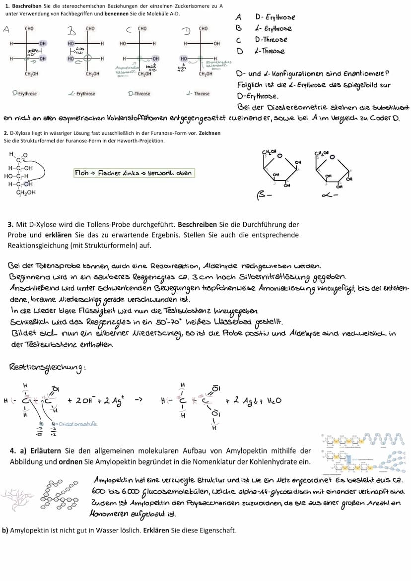 Monosaccharide:
Hexose (Zucker mit 6 C- Atomen)
- ose -> Zucker
Glucose
Traubenzucker
Summen formel: C6H12O6
Aldose
H
H - COH
H-
I
он - с - 