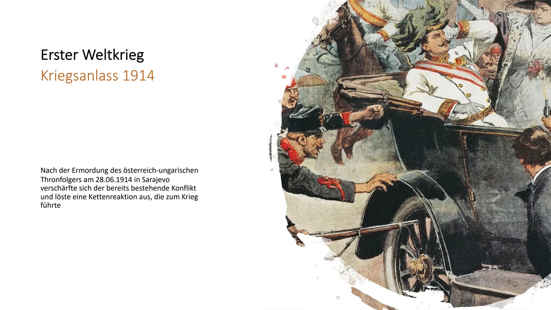 Erster Weltkrieg
(1914-1918)
Kriegsgründe
●
Wettrüsten
Wettbewerb und Streit um den Besitz von Kolonien
Ausbreitender Nationalismus und Mili