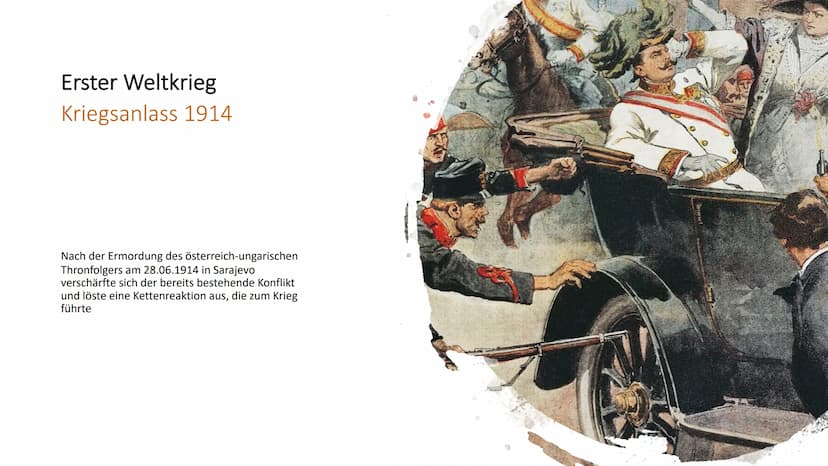 Erster Weltkrieg
(1914-1918)
Kriegsgründe
●
Wettrüsten
Wettbewerb und Streit um den Besitz von Kolonien
Ausbreitender Nationalismus und Mili