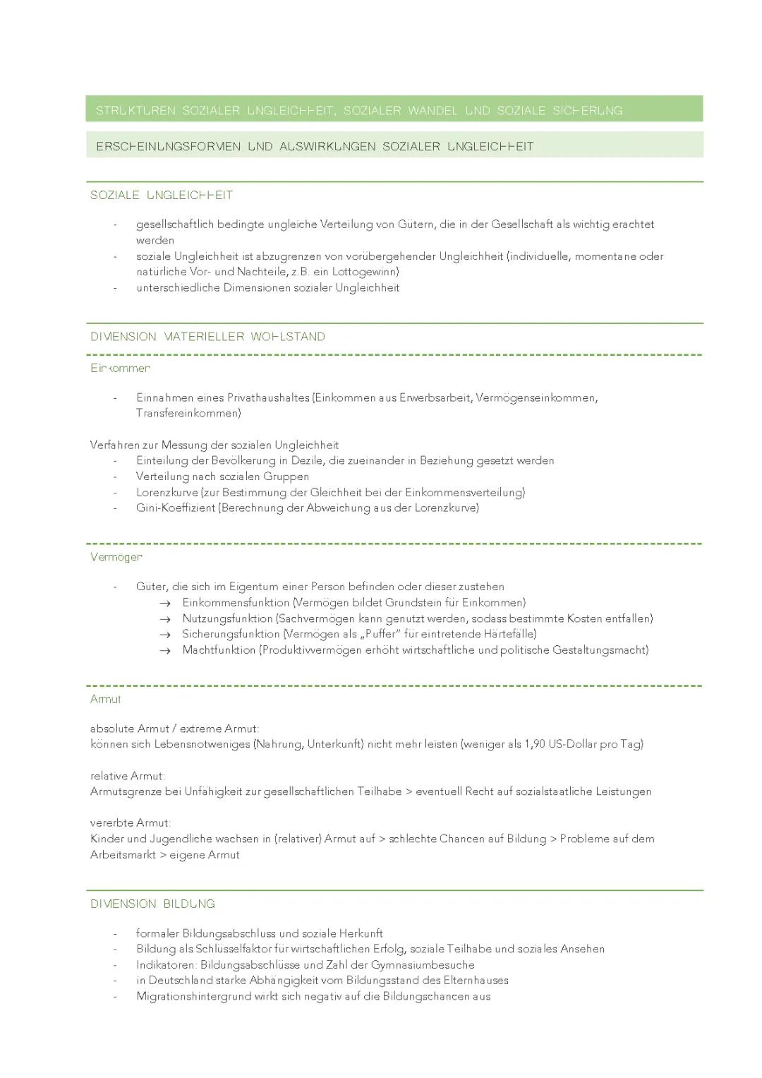 Abitur Lernzettel: Modelle und Theorien Sozialer Ungleichheit und Sozialstaat