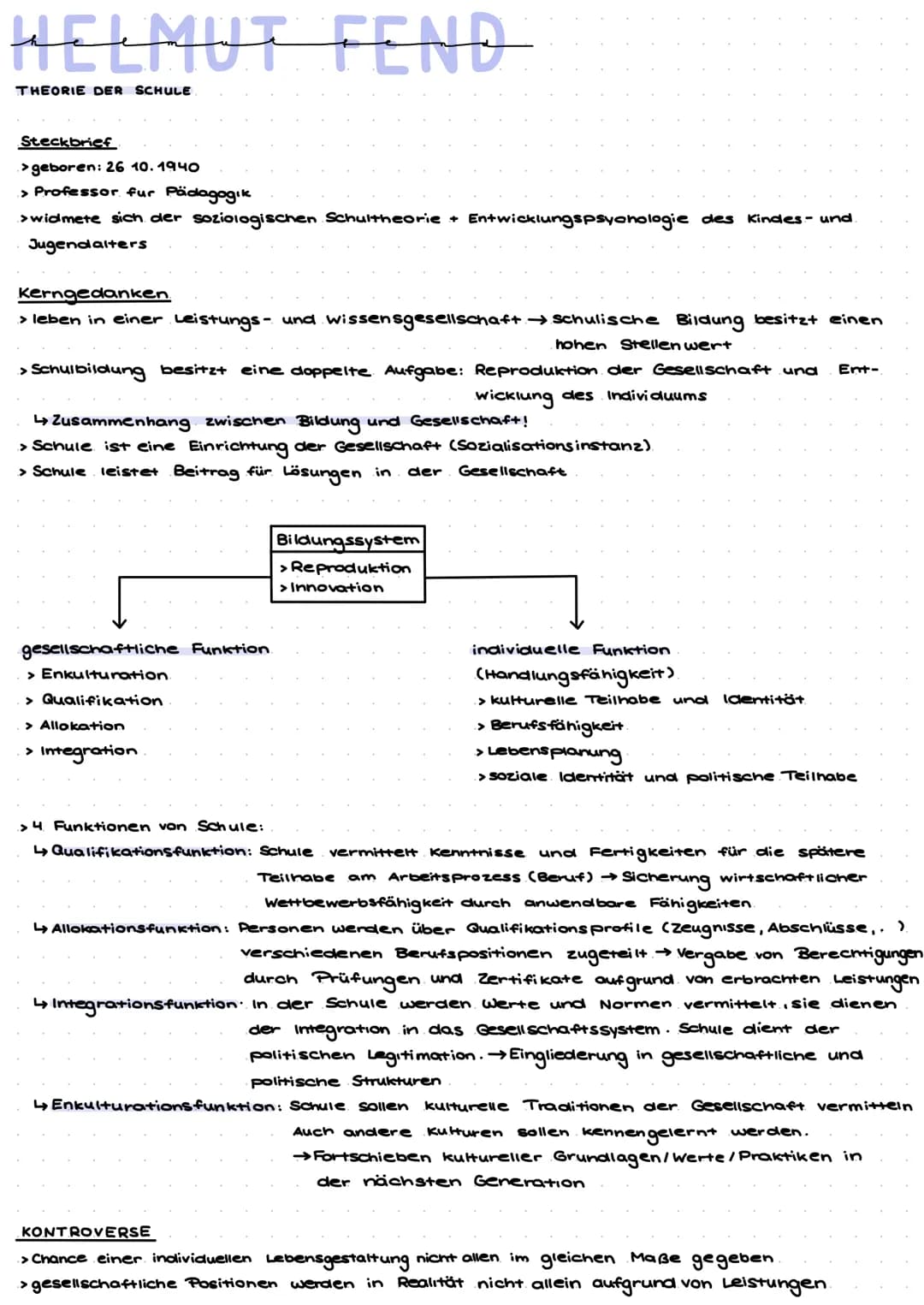 HELMUT FEND
THEORIE DER SCHULE
Steckbrief.
>geboren: 26 10. 1940
> Professor fur Pädagogik
>widmete sich der soziologischen Schultheorie + E