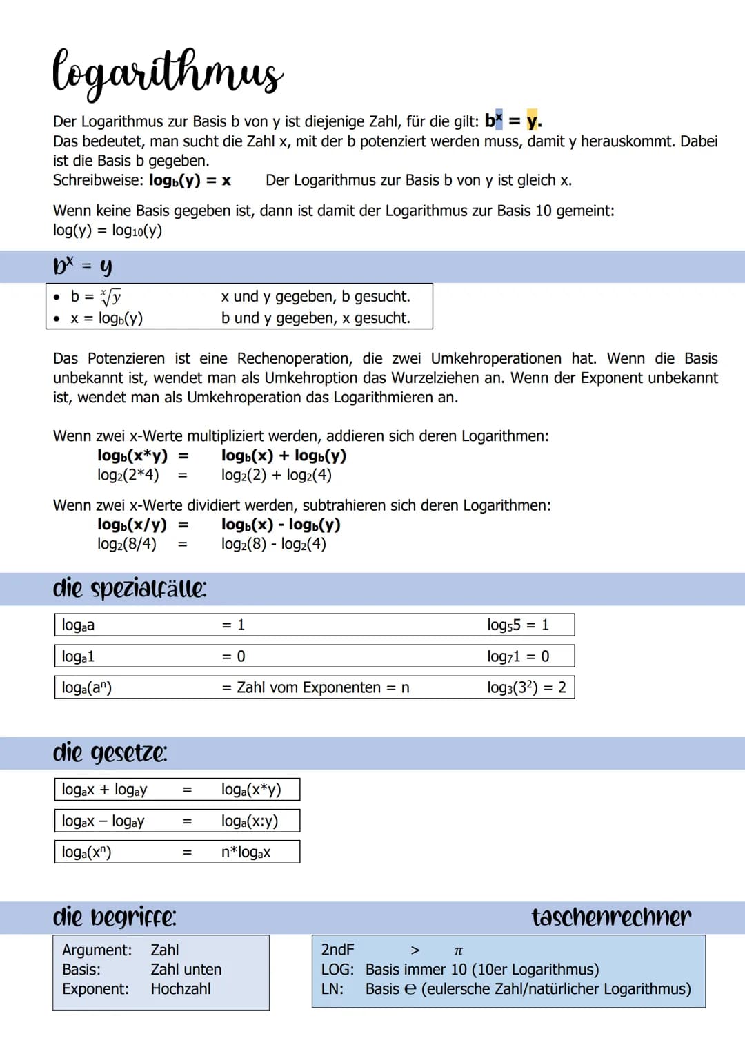 exponentialfunktion
wachstum und zerfall:
= No * at
N (t)
N (t) = Endwert
No = Anfangswert
at = WachstumsfaktorZeit
No =
N(t)
at
exponentiel