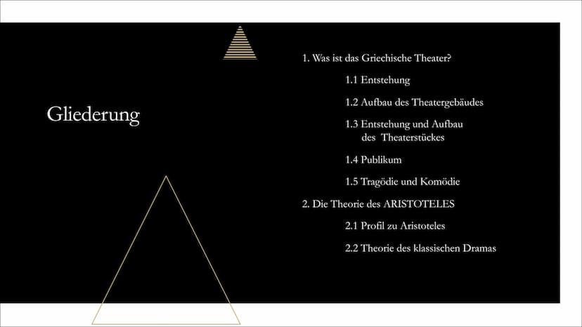 Das Griechische
Theater
und
Die Theorie des
Aristoteles Gliederung
1. Was ist das Griechische Theater?
1.1 Entstehung
1.2 Aufbau des Theater