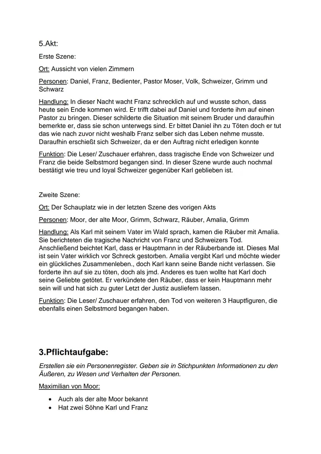 2. Pflichtaufgabe:
Erstellen sie eine Übersicht darüber, was in jeder Szene passiert. Arbeiten sie so,
dass sie die Übersicht zur Prüfungsvo