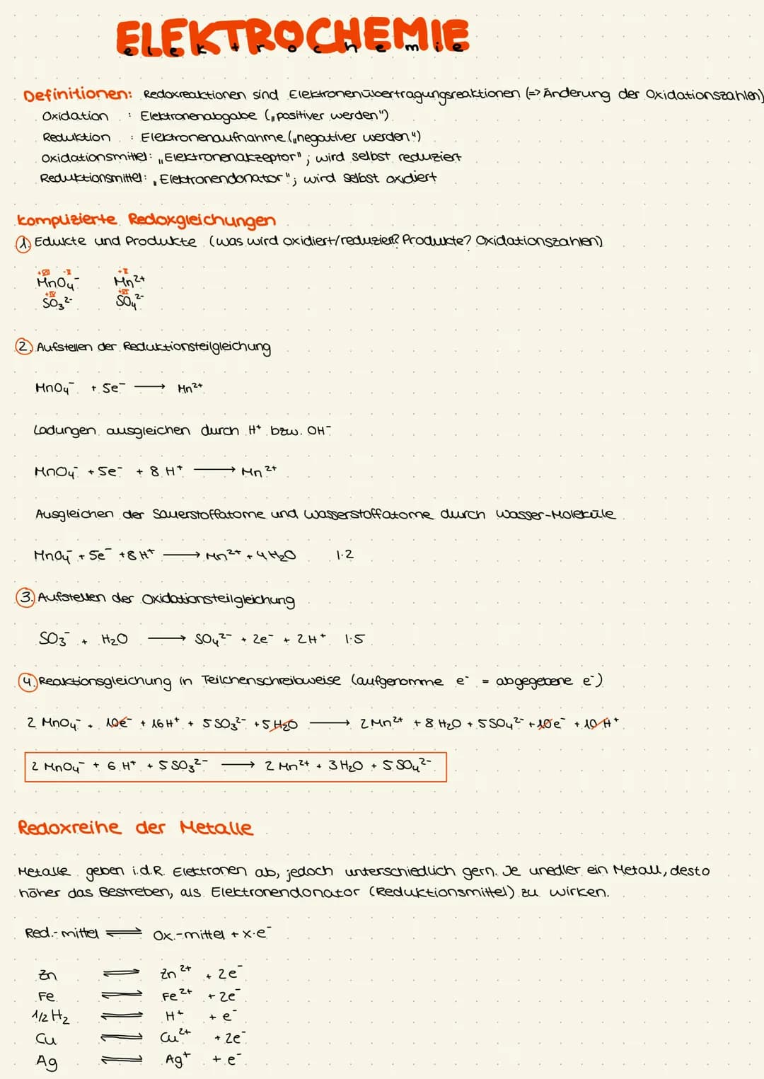 Definitionen: Redoxreaktionen sind Elektronenübertragungsreaktionen (=> Änderung der Oxidationszahlen)
Oxidation
Elektronenabgabe ( positive