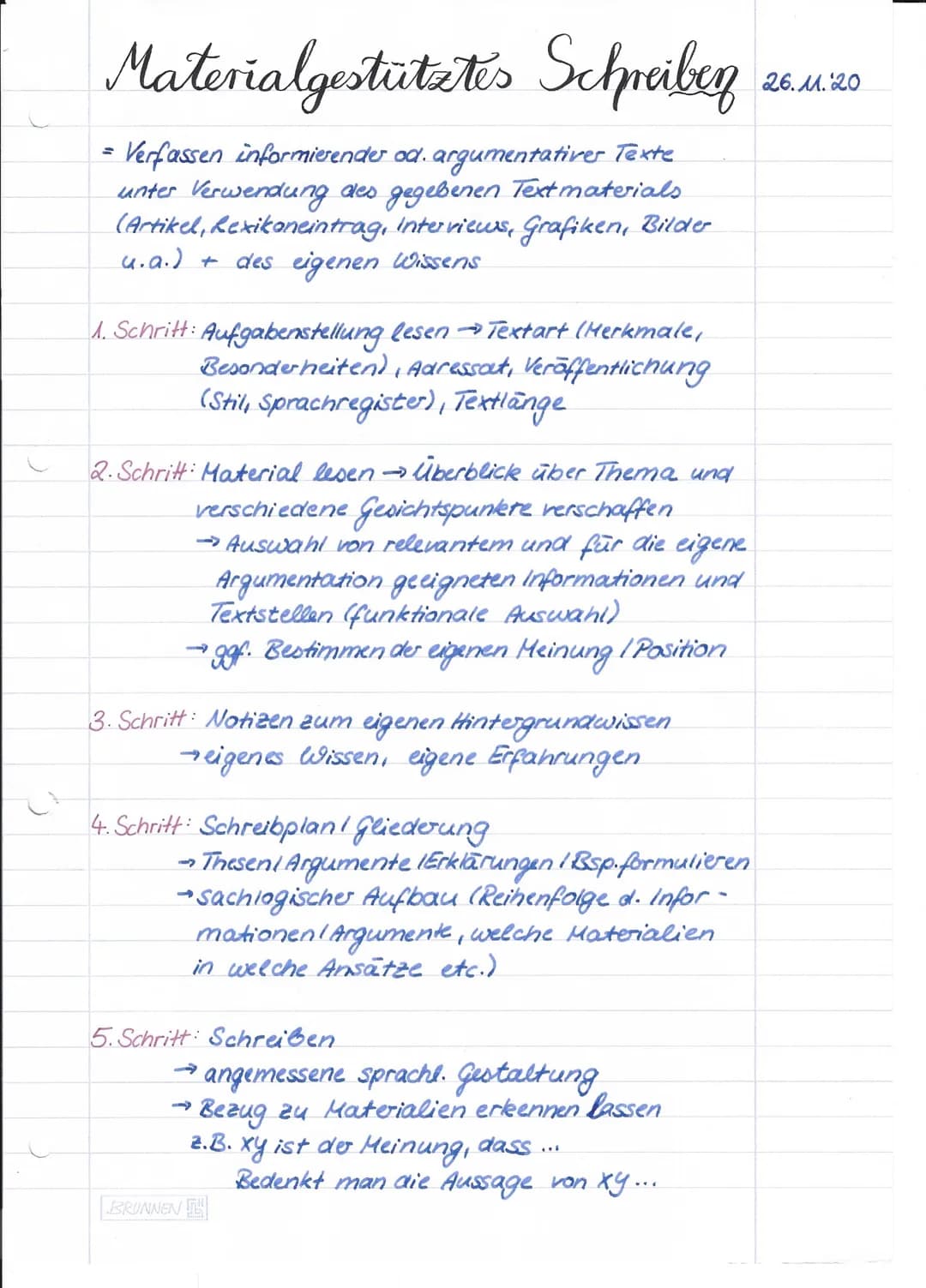 Materialgestütztes Schreiben
= Verfassen informierender od. argumentativer Texte
unter Verwendung des gegebenen Text materials
(Artikel, Lex