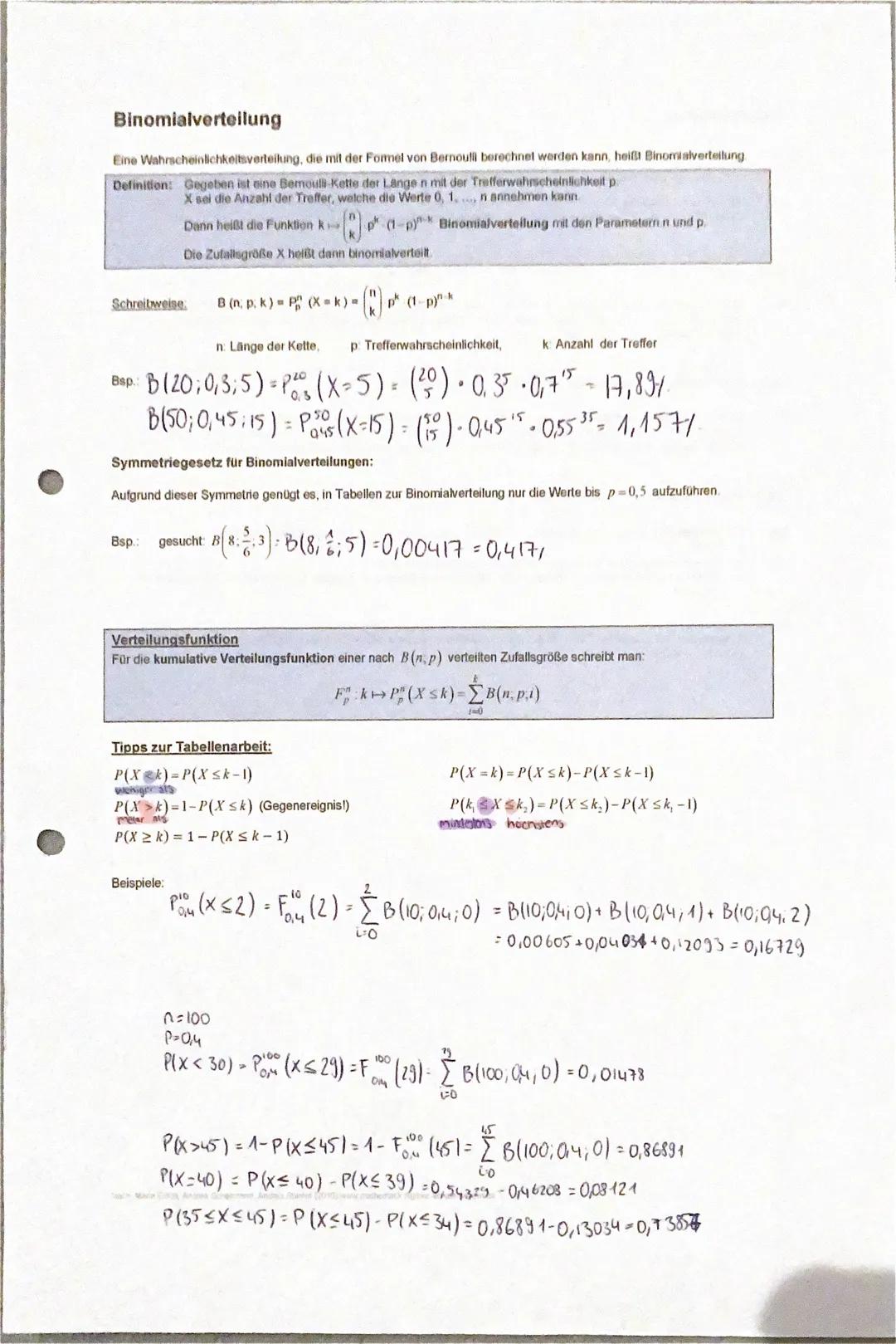 # Binomialverteilung

Eine Wahrscheinlichkeitsverteilung, die mit der Formel von Bernoulli berechnet werden kann, heißt Binomialverteilung

