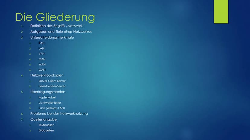 Computernetzwerke
EINE PRÄSENTATION VON FINN MEYER IM RAHMEN DES
INFORMATIKUNTERRICHT DER 10. KLASSE Die Gliederung
1. Definition des Begrif