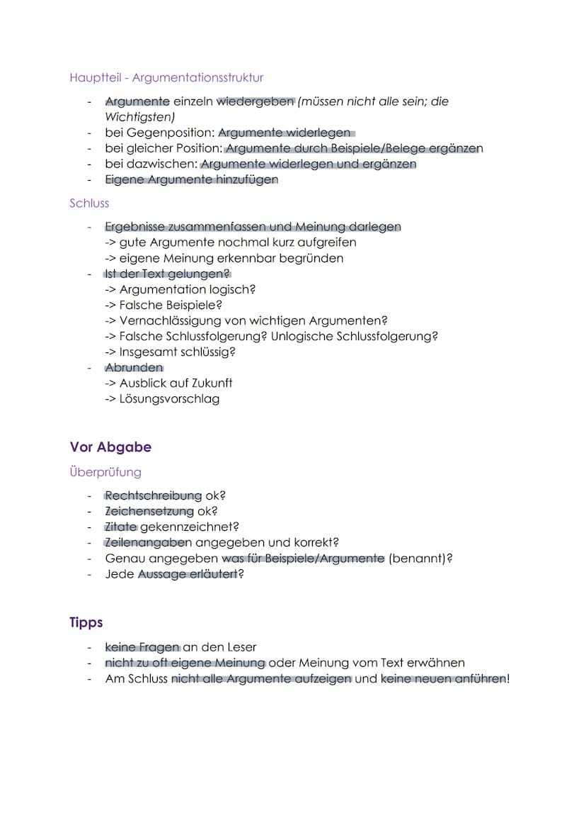 Vorarbeit
Textgebundene Erörterung schreiben
Text erfassen
1) Text aufmerksam lesen
II) Thesen herausarbeiten
III) Argumente herausarbeiten
