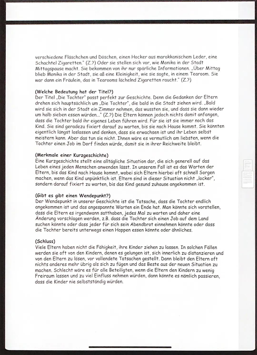 Die Tochter (Peter Bichsel, 1964)
(Einleitung (Textart, Titel, Autor, Entstehungsjahr, Thema))
In der Kurzgeschichte Die Tochter" von Peter 