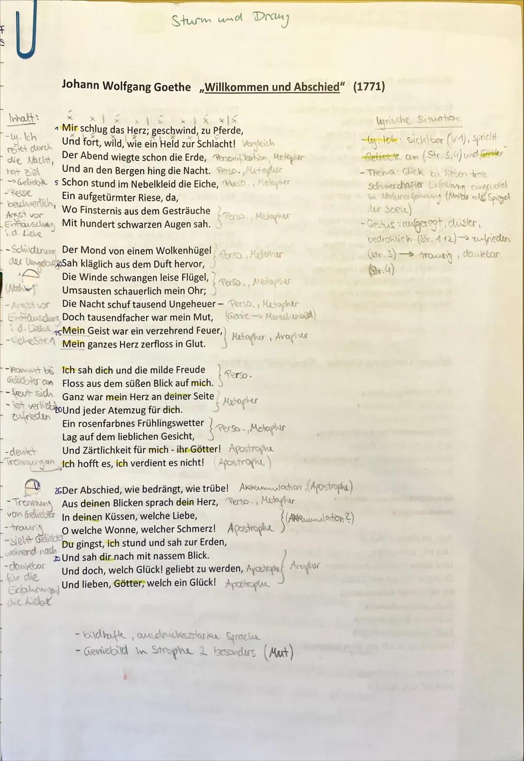 Gedichtsanalyse „Willkommen und Abschied“ J. W. Goethe 