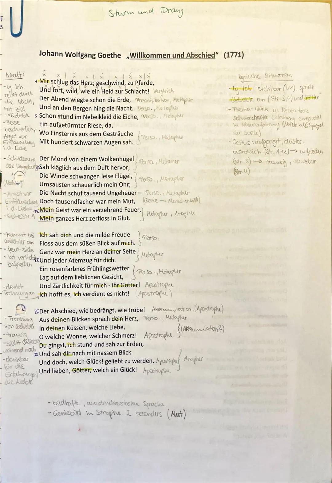 Inhalt:
Sturm und Drang
-ly-Ich
reitet durch
die Nacht,
hat ziel
Johann Wolfgang Goethe ,,Willkommen und Abschied" (1771)
Mir schlug das Her