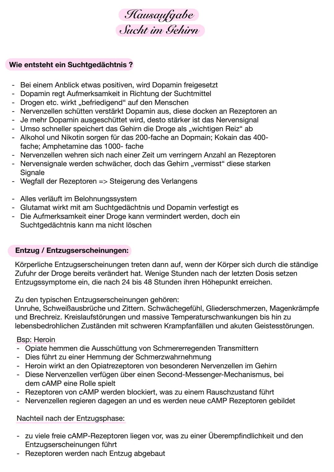 Wie entsteht ein Suchtgedächtnis ?
Bei einem Anblick etwas positiven, wird Dopamin freigesetzt
Dopamin regt Aufmerksamkeit in Richtung der S