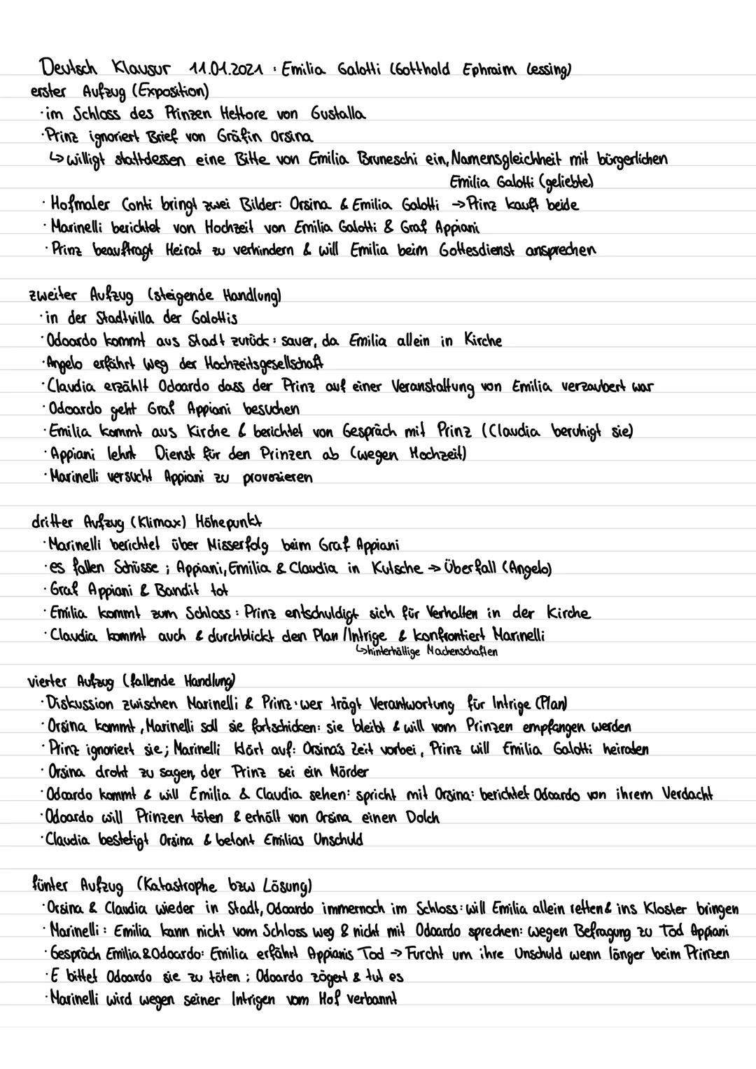 # Deutsch Klausur 11.01.2021 Emilia Galotti (Gotthold Ephraim (essing)

erster Aufzug (Exposition)

- im Schloss des Prinzen Hettore von Gus