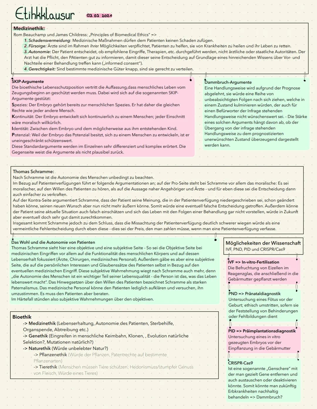 Etihkklausur
03.03 2021
Medizinethik:
Rom Beauchamp und James Childress: ,,Principles of Biomedical Ethics" =>
1. Schadensvermeidung: Medizi