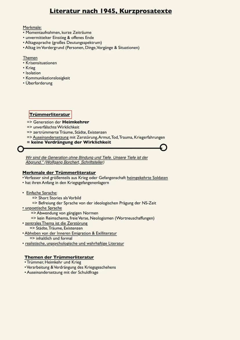 Nachkriegsliteratur
&
Unter der Drachenwand Nachkriegsliteratur
im Überblick
●
●
1. Trümmerliteratur
Beschreibung der in Trümmern liegenden
