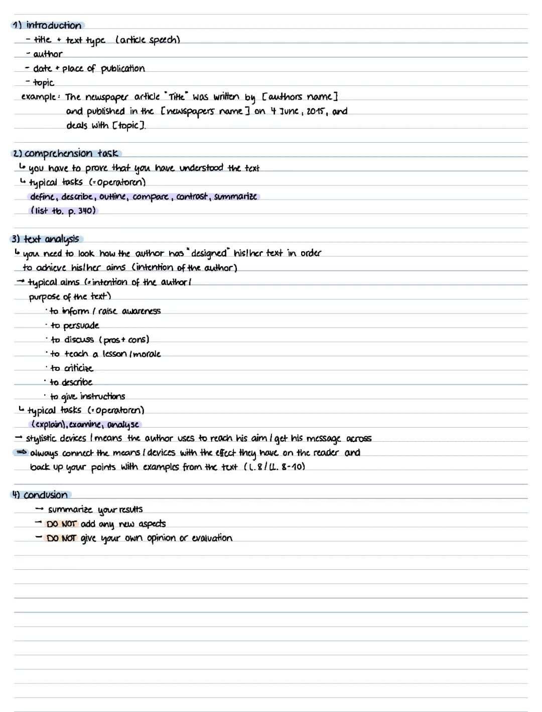 Structure of a text analysis