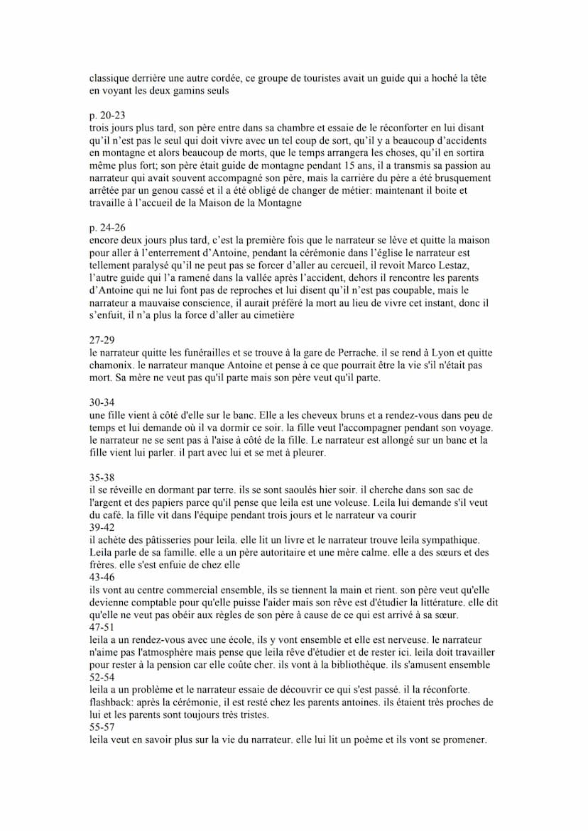 Resume - overview
Chamonix, de nos jours. Pour fêter la réussite de leur bac, le narrateur et Antoine, son
meilleur ami, ont décidé de faire