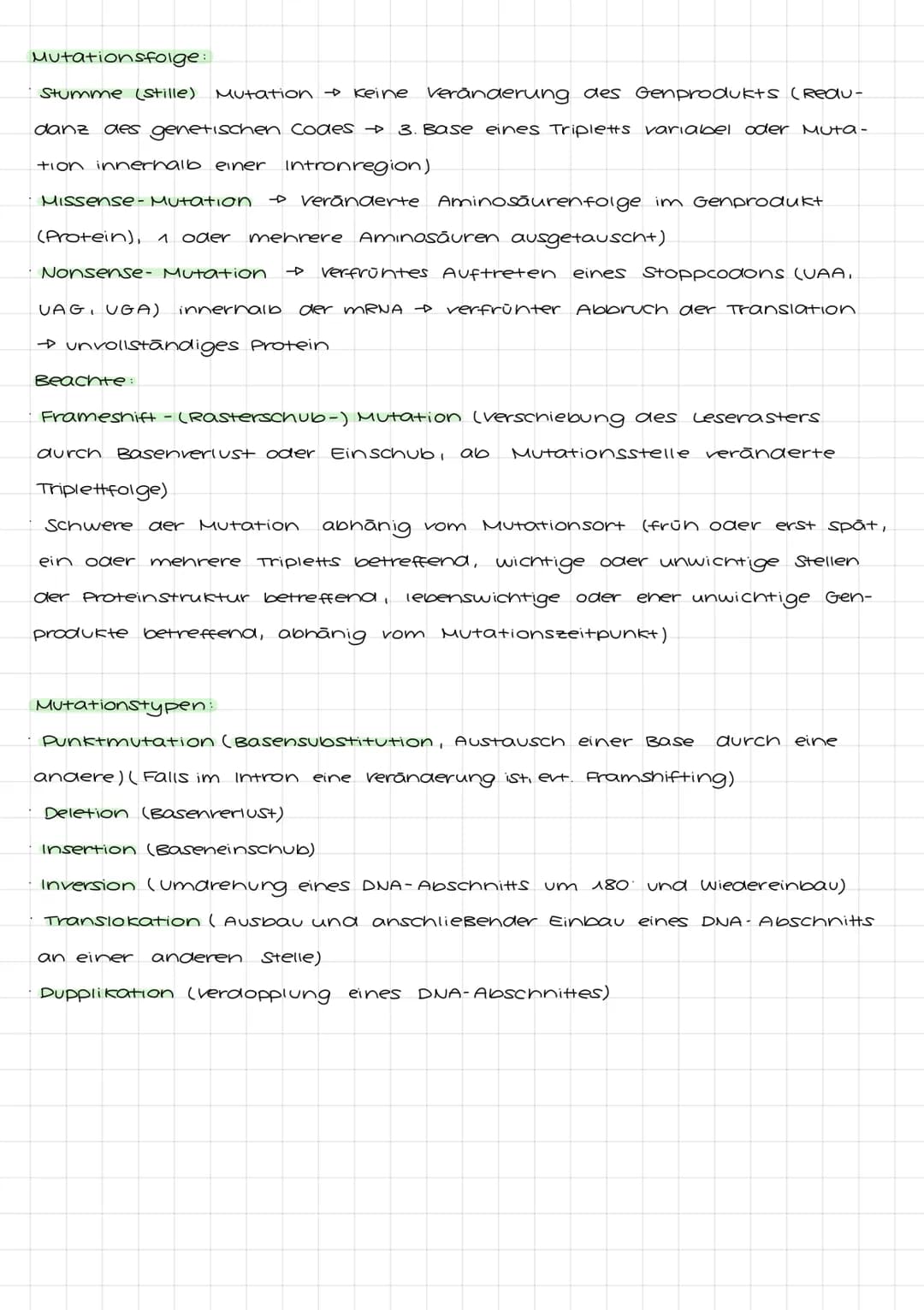 Genetik I: 4. LF: Welche Konsequenzen ergeben sich aus der veränderung der
Erbinformation?
Mutation:
•Anderung der genetischen Information i