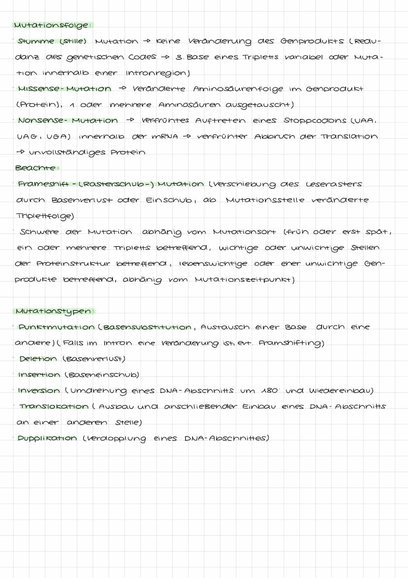 Genetik I: 4. LF: Welche Konsequenzen ergeben sich aus der veränderung der
Erbinformation?
Mutation:
•Anderung der genetischen Information i