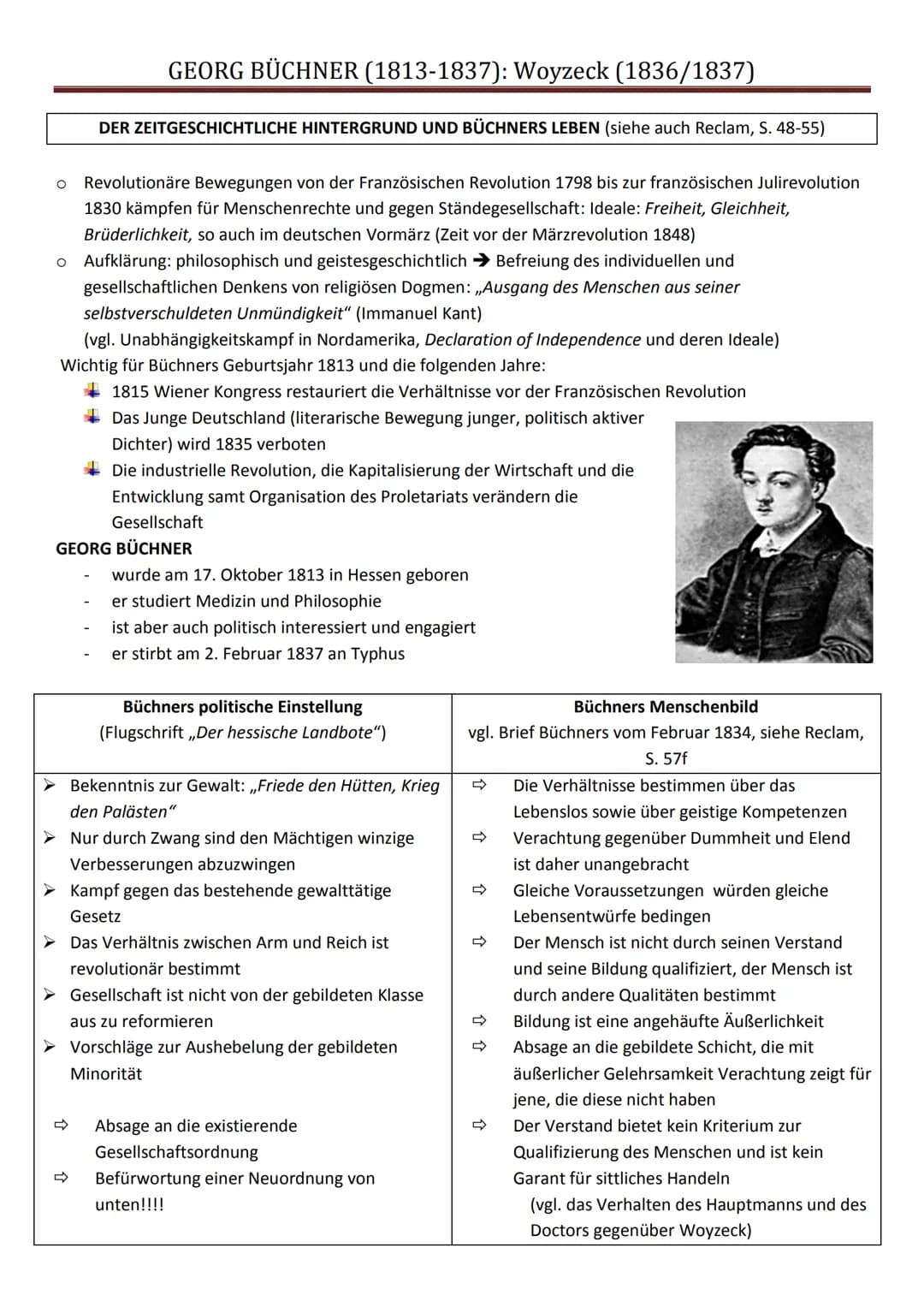 O O O O O
GEORG BÜCHNER (1813-1837): Woyzeck (1836/1837)
O
30 Jahre alt (siehe S. 31)
o groß gewachsen, schlaksige Figur
Infanterist beim Mi