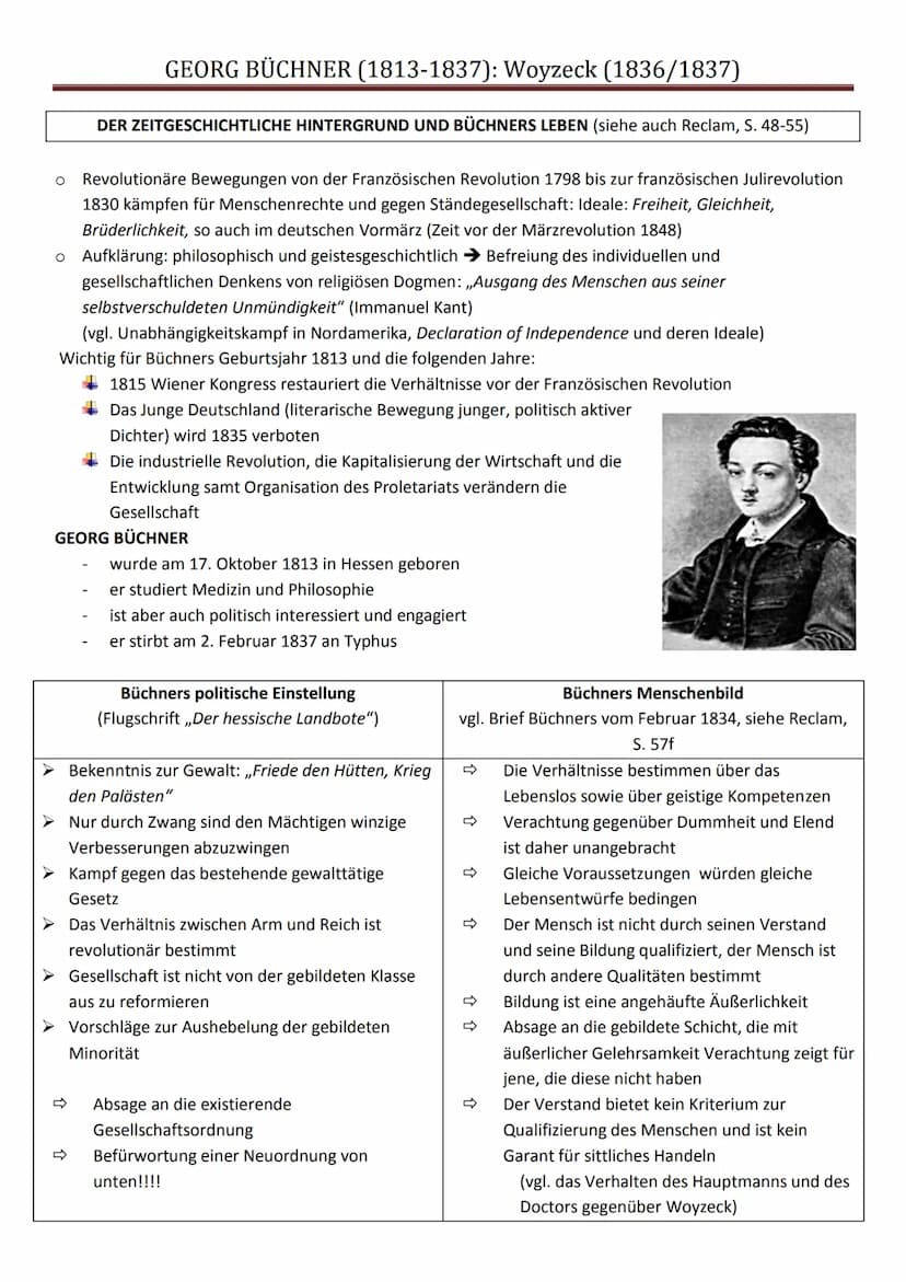O O O O O
GEORG BÜCHNER (1813-1837): Woyzeck (1836/1837)
O
30 Jahre alt (siehe S. 31)
o groß gewachsen, schlaksige Figur
Infanterist beim Mi