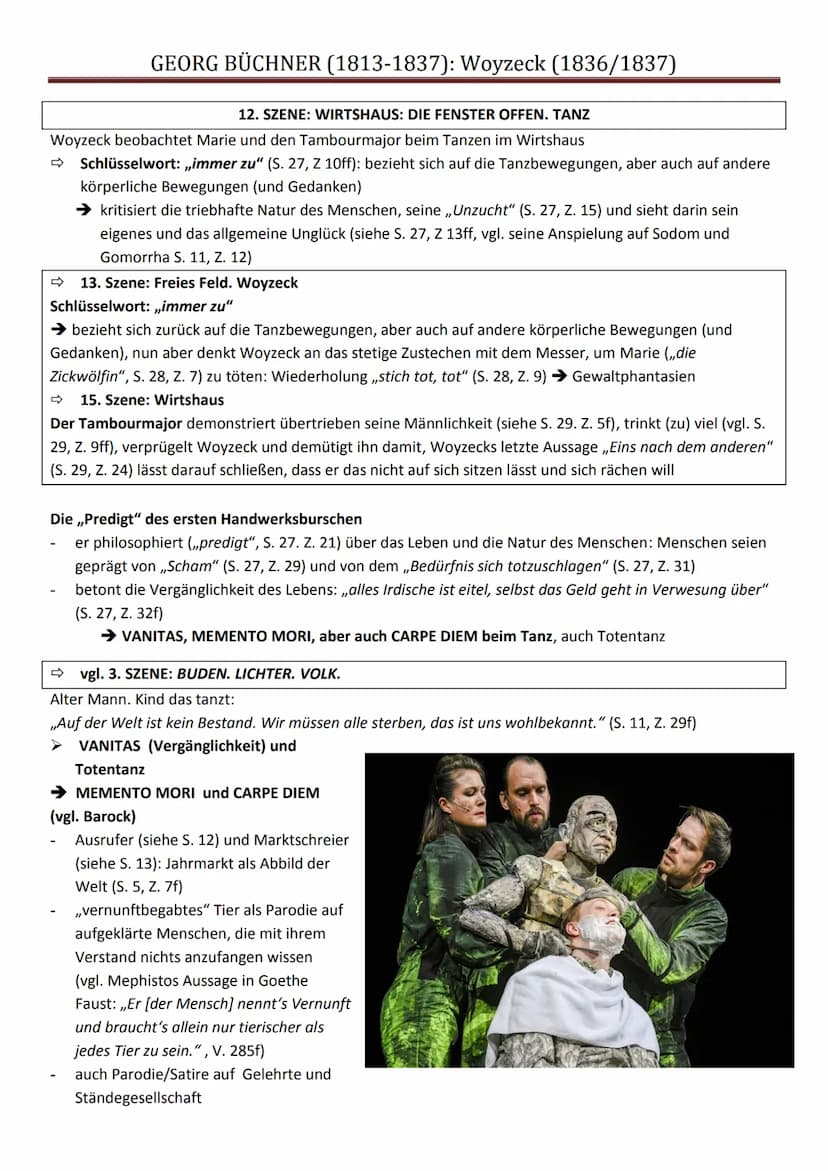O O O O O
GEORG BÜCHNER (1813-1837): Woyzeck (1836/1837)
O
30 Jahre alt (siehe S. 31)
o groß gewachsen, schlaksige Figur
Infanterist beim Mi