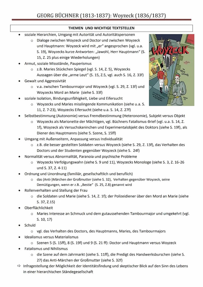 O O O O O
GEORG BÜCHNER (1813-1837): Woyzeck (1836/1837)
O
30 Jahre alt (siehe S. 31)
o groß gewachsen, schlaksige Figur
Infanterist beim Mi