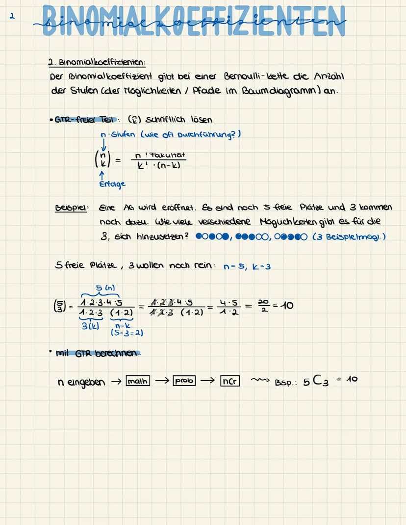 WAHRSCHEINLICHKEIT
Inhalt: Klausur 13.02.23
1: Bernoulli-Versuche, Bernoulli-ketten D
2: Binomialkoeffizienten, GTR-freier Teil
3: Binomialv