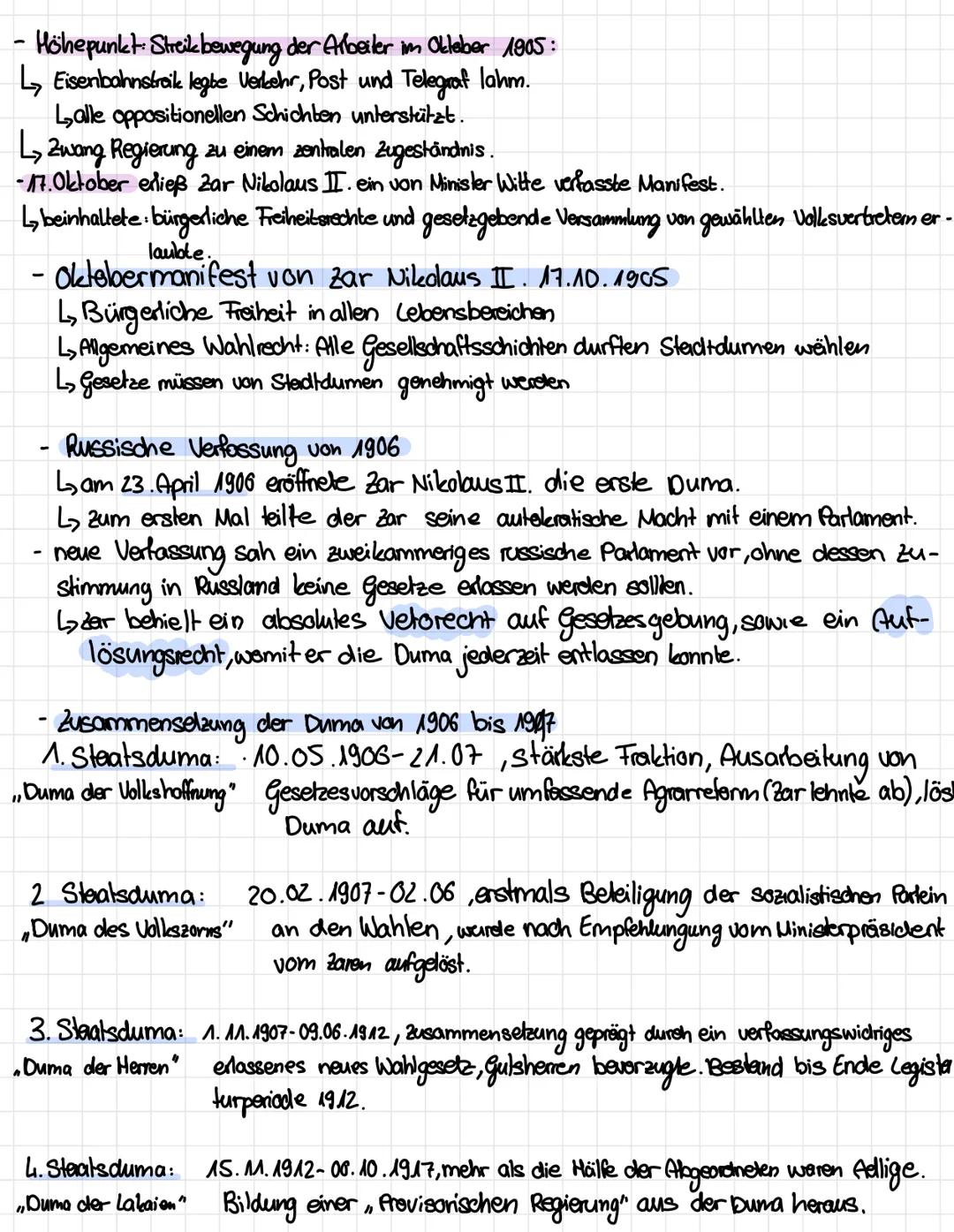 Die Revolution von 1905
-Faktoren der Wende:
↳ Russisch-Japanische Krieg (1904/05)
LMilitärexpert unterschätzten japanische Kriegspotential,