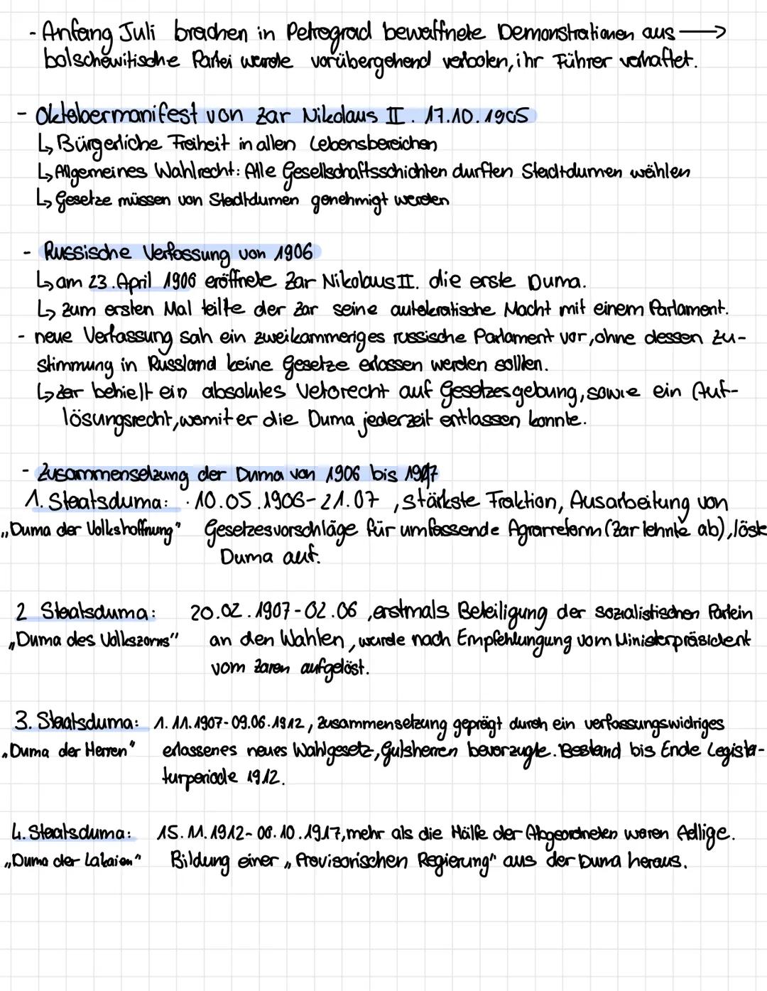 Die Revolution von 1905
-Faktoren der Wende:
↳ Russisch-Japanische Krieg (1904/05)
LMilitärexpert unterschätzten japanische Kriegspotential,
