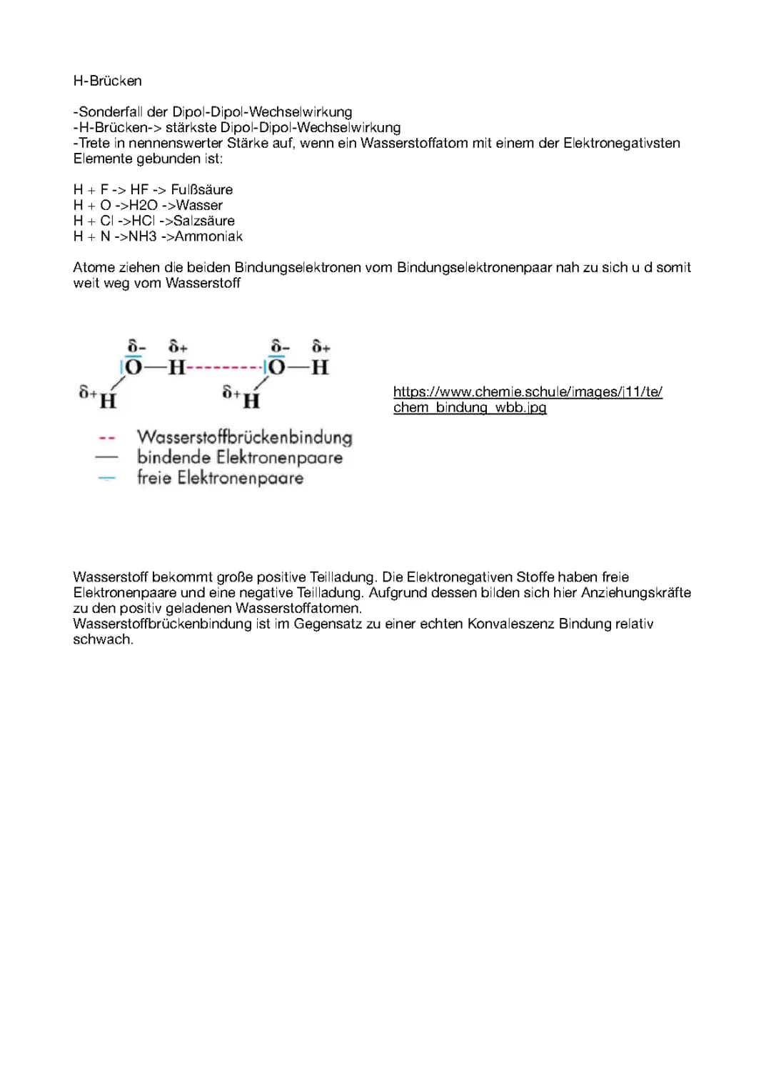 Wasserstoffbrückenbindung / H-Brücken