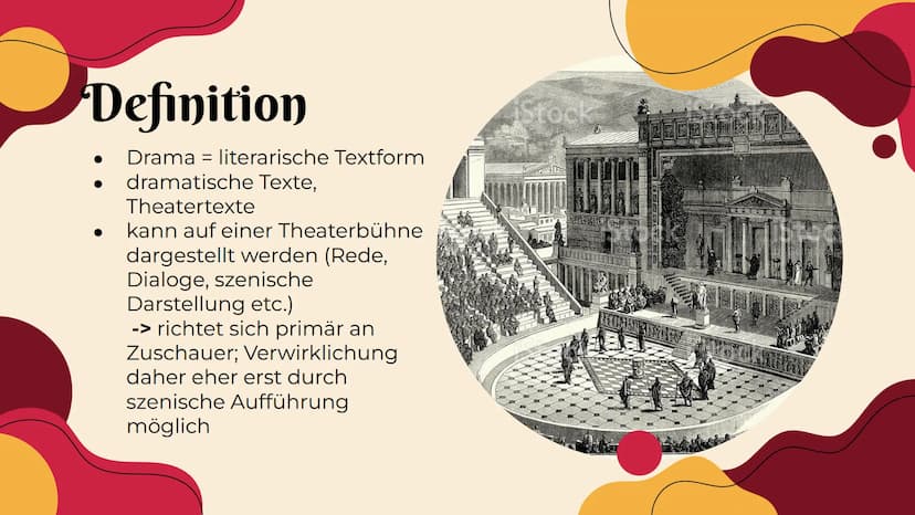 Drama und
Kommunikation
Präsentation
und Nesrin 01
Drama
Definition
Herkunft
Inhalt
02
Dramentheorie
Poetik des Aristoteles
Aristoteles: Tra