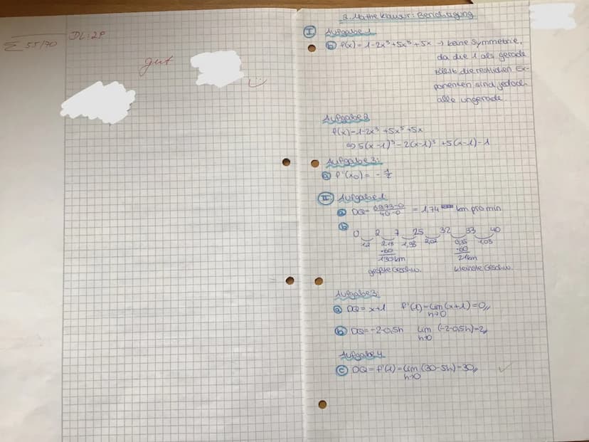 Name:
2. Klausur
I. Teil: Hilfsmittelfrei (Bearbeitungszeit max. 20 min)
Aufgabe 1: Symmetrie (6 P)
Prüfe, ob der Graph symmetrisch ist und 