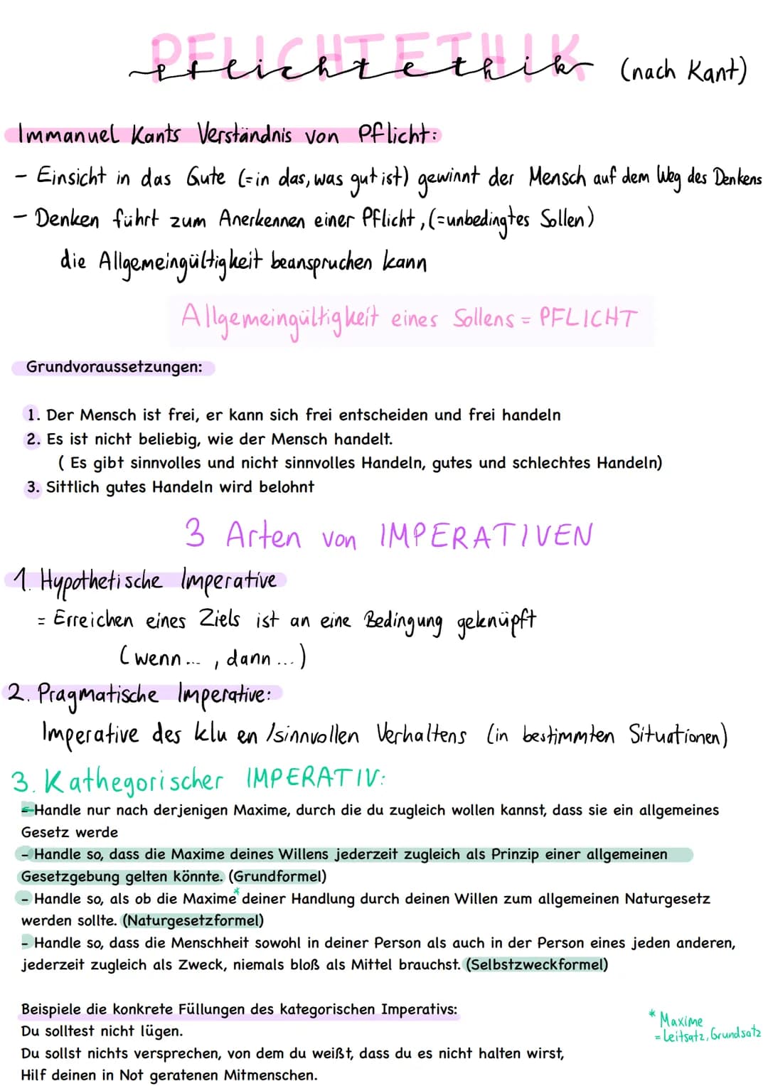 Pflichteten (nach Kant)
Immanuel Kants Verständnis von Pflicht:
- Einsicht in das Gute (-in das, was gut ist) gewinnt der Mensch auf dem Weg