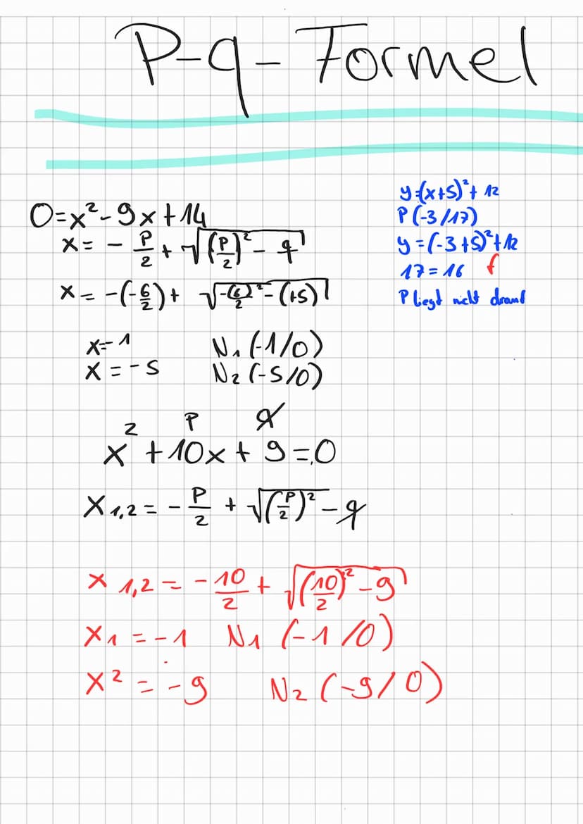 Quadratische Funktionen
und Gleichungen
1)Scheitelpunktform erkennen
Bsp
Y = -(x + 2)²³ +8
:
nach unten getättnet M
S.(-218)
2
nach oben
2 S