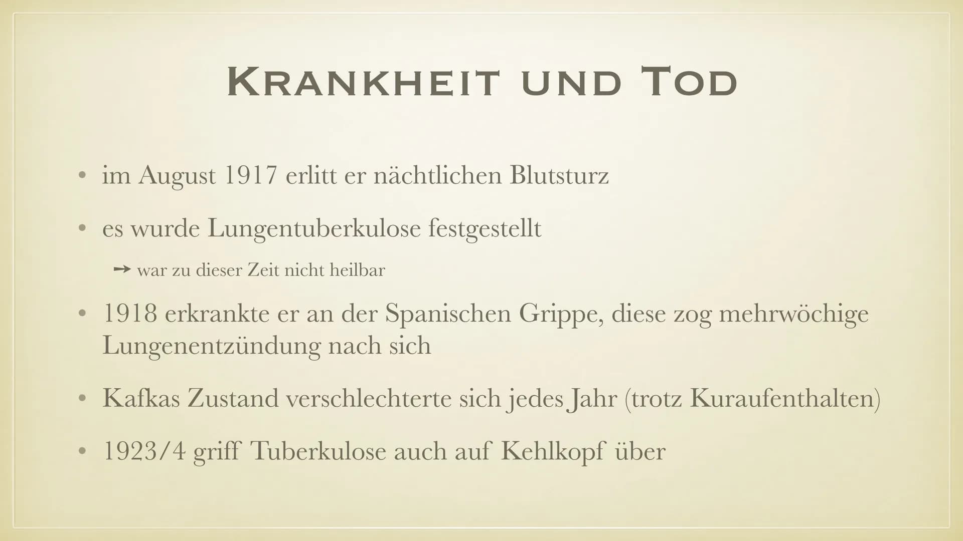 FRANZ KAFKA
BIOGRAFIE
FRIEDERIKE & SARA •
• Herkunft
●
Generelles
• Leben
●
●
●
●
Kindheit, Jugend, Ausbildung
Berufsleben
Krankheit und Tod